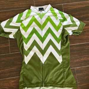 Twin Six Full Zip Green and White Chevron Cycling Jersey size XS